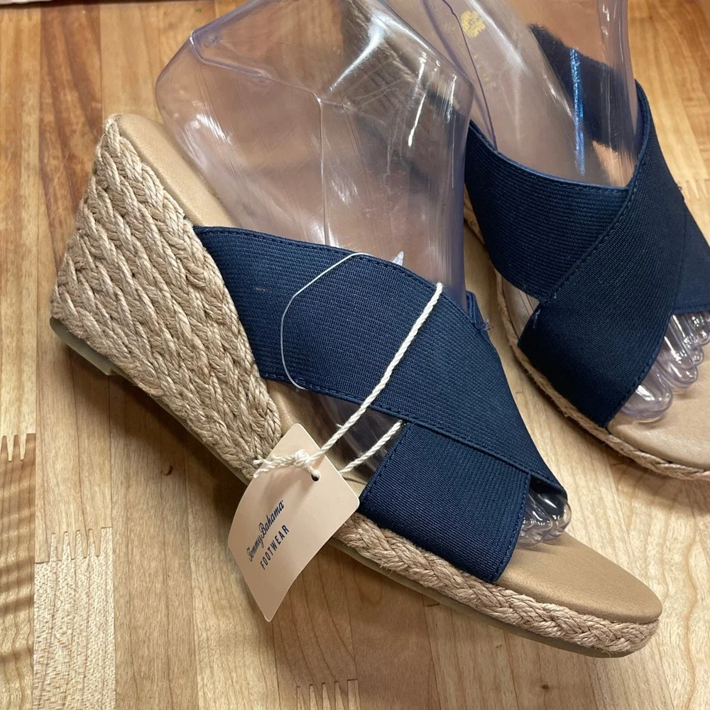 Tommy Bahama Suzette Navy Blue Espadrille Wedge Sandals Womens 8M PL251196 NEW
